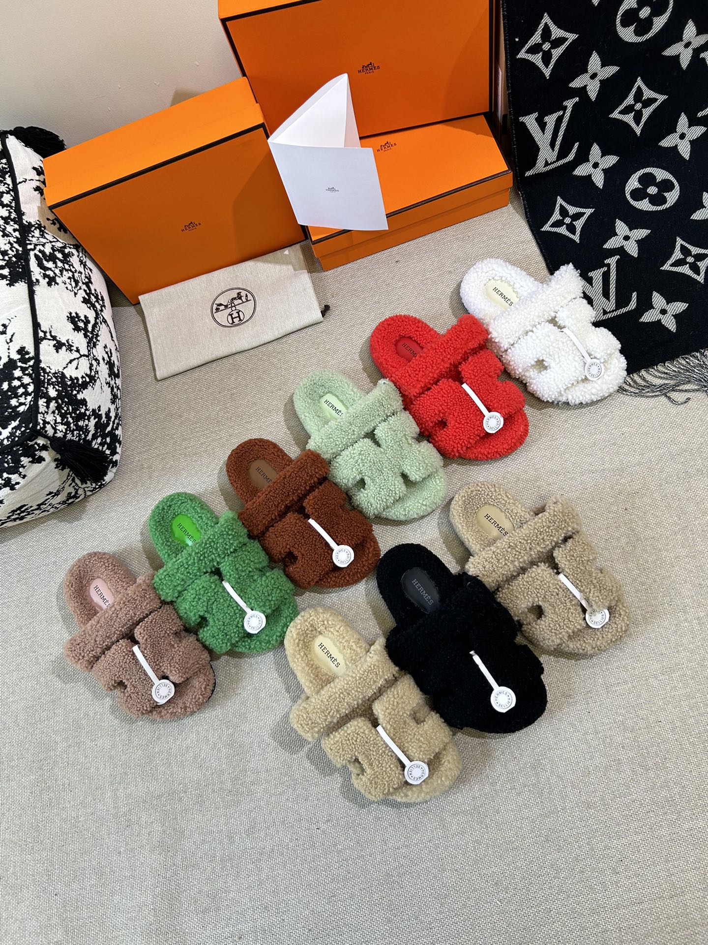 Hermes Chypre sandal in faux fur