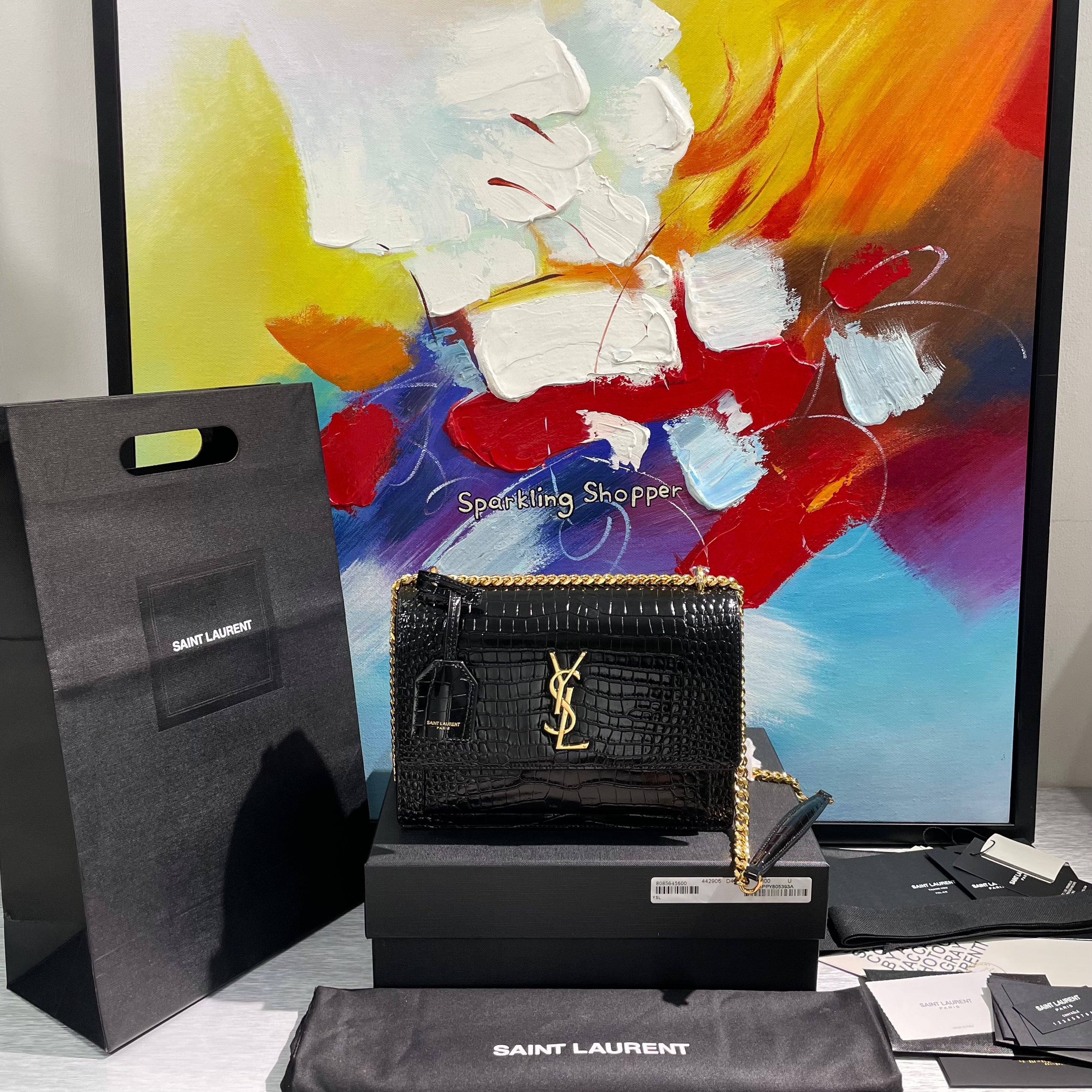 Saint Laurent Medium Croc Embossed Monogram Sunset