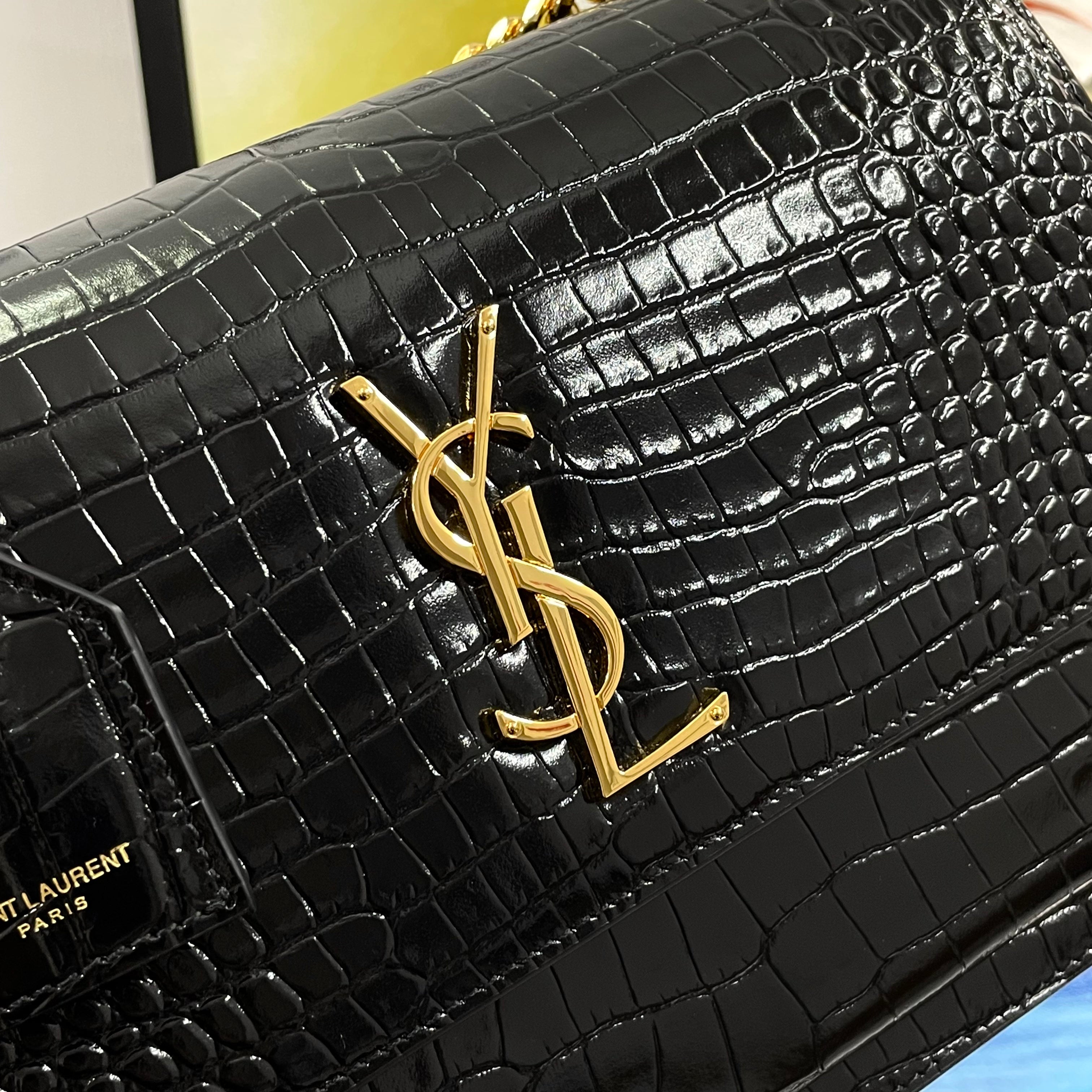 Saint Laurent Medium Croc Embossed Monogram Sunset