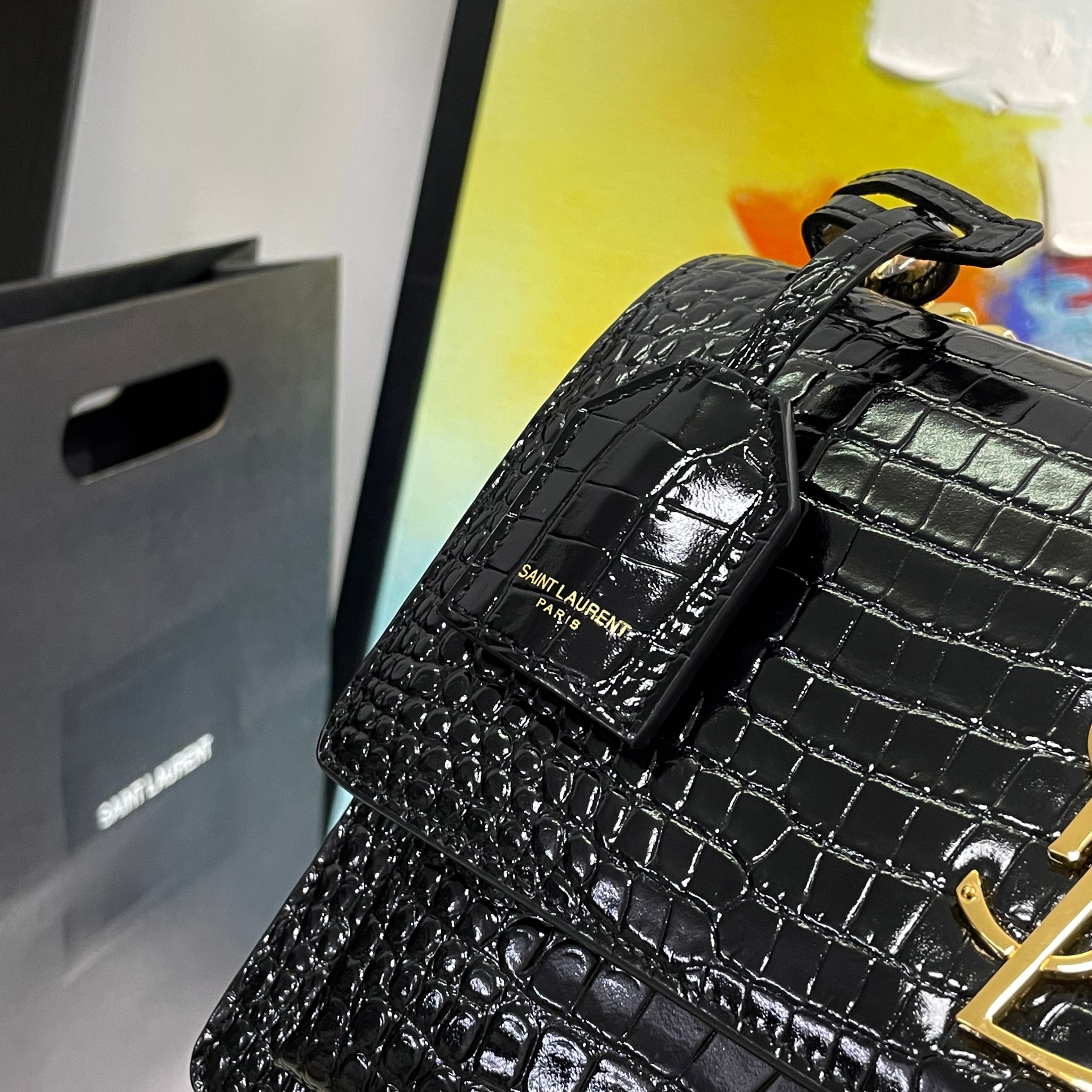 Saint Laurent Medium Croc Embossed Monogram Sunset