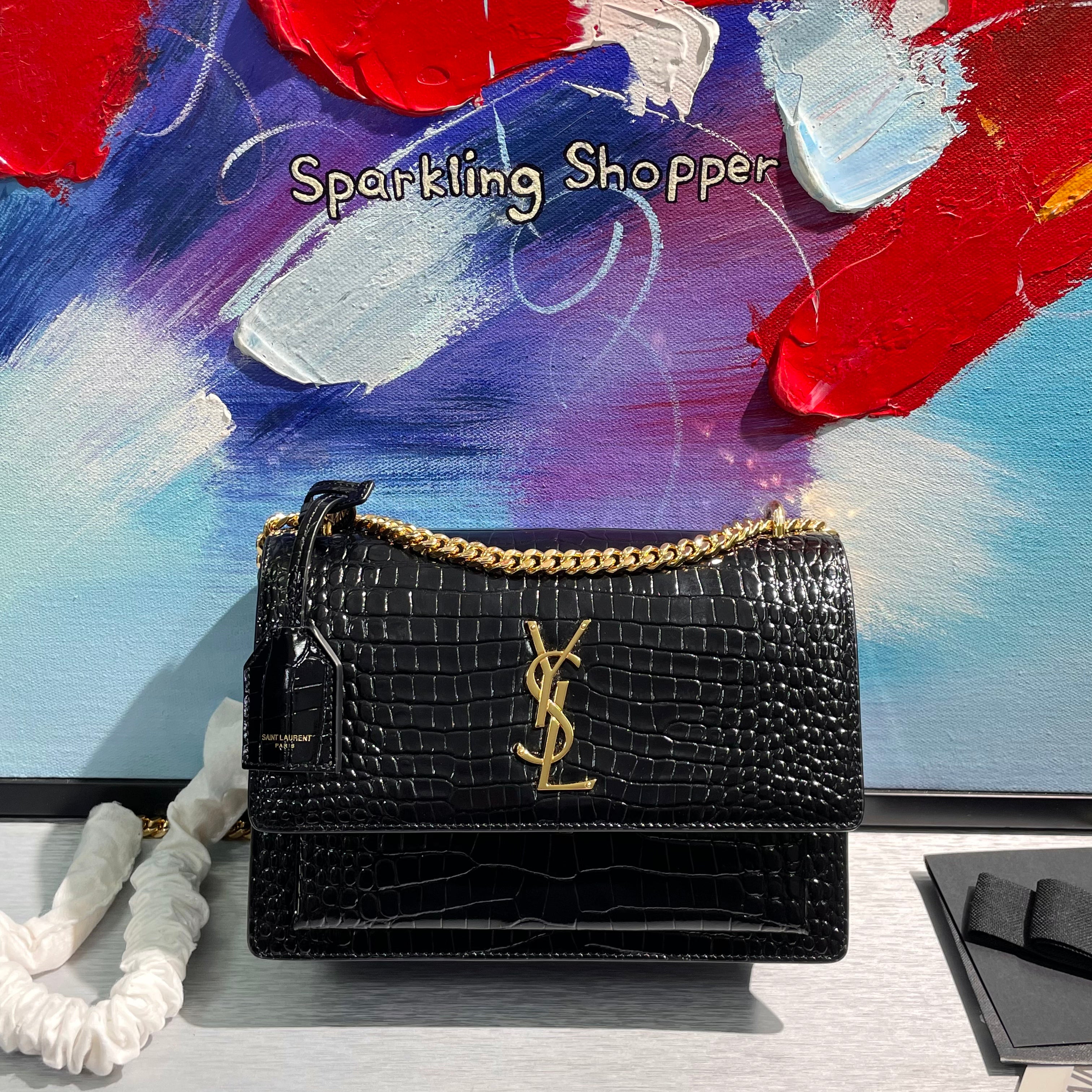 Saint Laurent Medium Croc Embossed Monogram Sunset