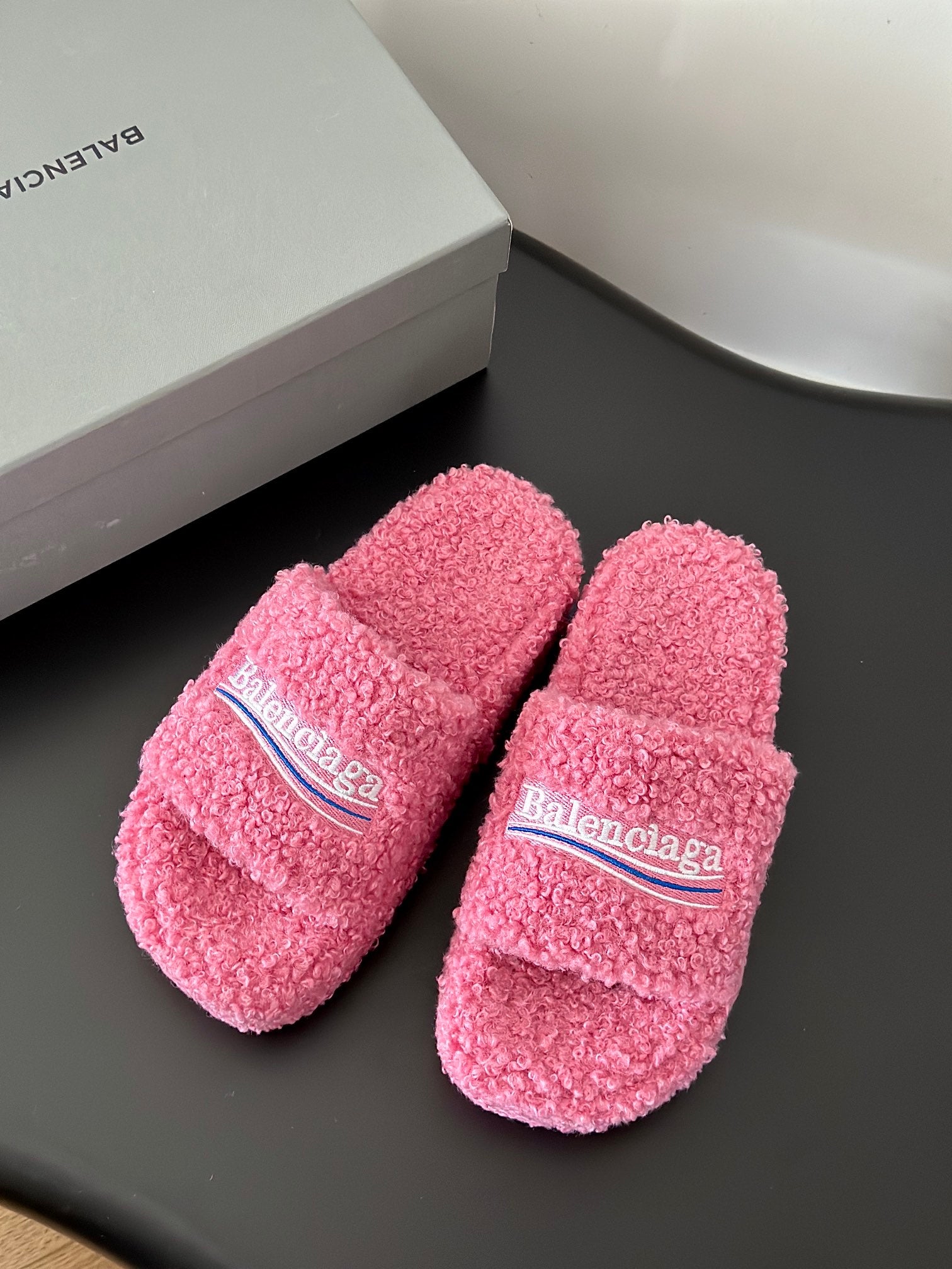 Balenciaga furry slide