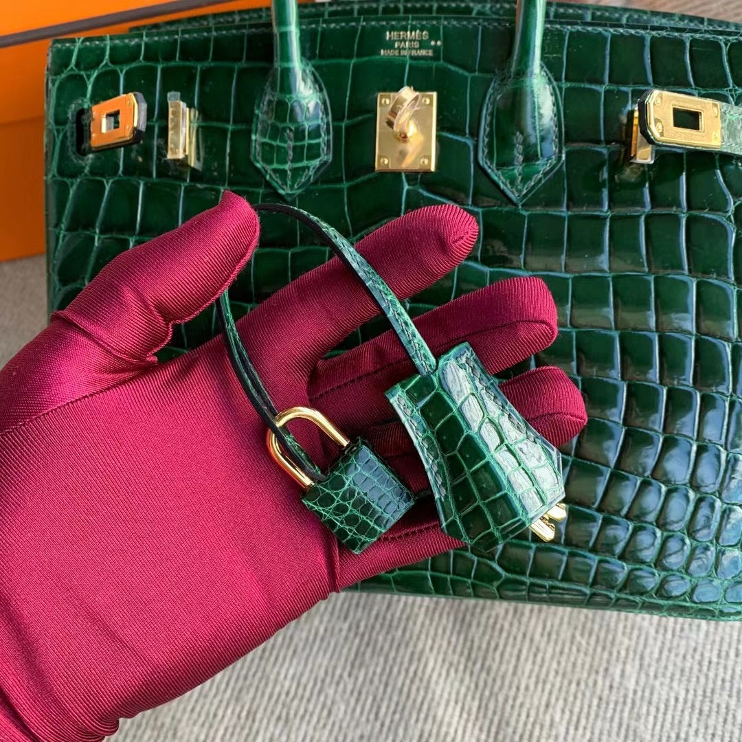 Hermes Birkin 25 shiny nile real crocodile 🐊 emerald gold GHW