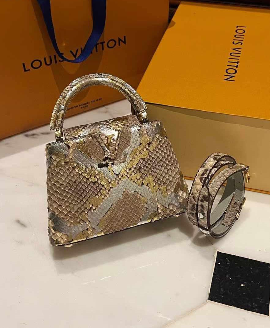 LV GOLD/SILVER PYTHON LEATHER CAPUCINES MINI BAG