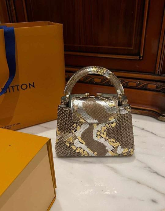 LV GOLD/SILVER PYTHON LEATHER CAPUCINES MINI BAG