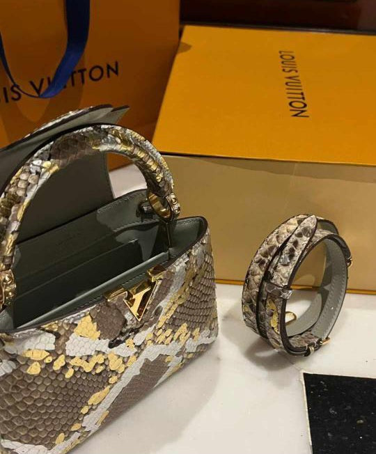 LV GOLD/SILVER PYTHON LEATHER CAPUCINES MINI BAG