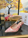 PINK AND ECRU J'ADIOR SLINGBACK TOILE DE JOUY EMBROIDERED COTTON PUMP