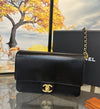 CHANEL Classic Pure Caviar Medium Double Flap Leather Shoulder Bag Black