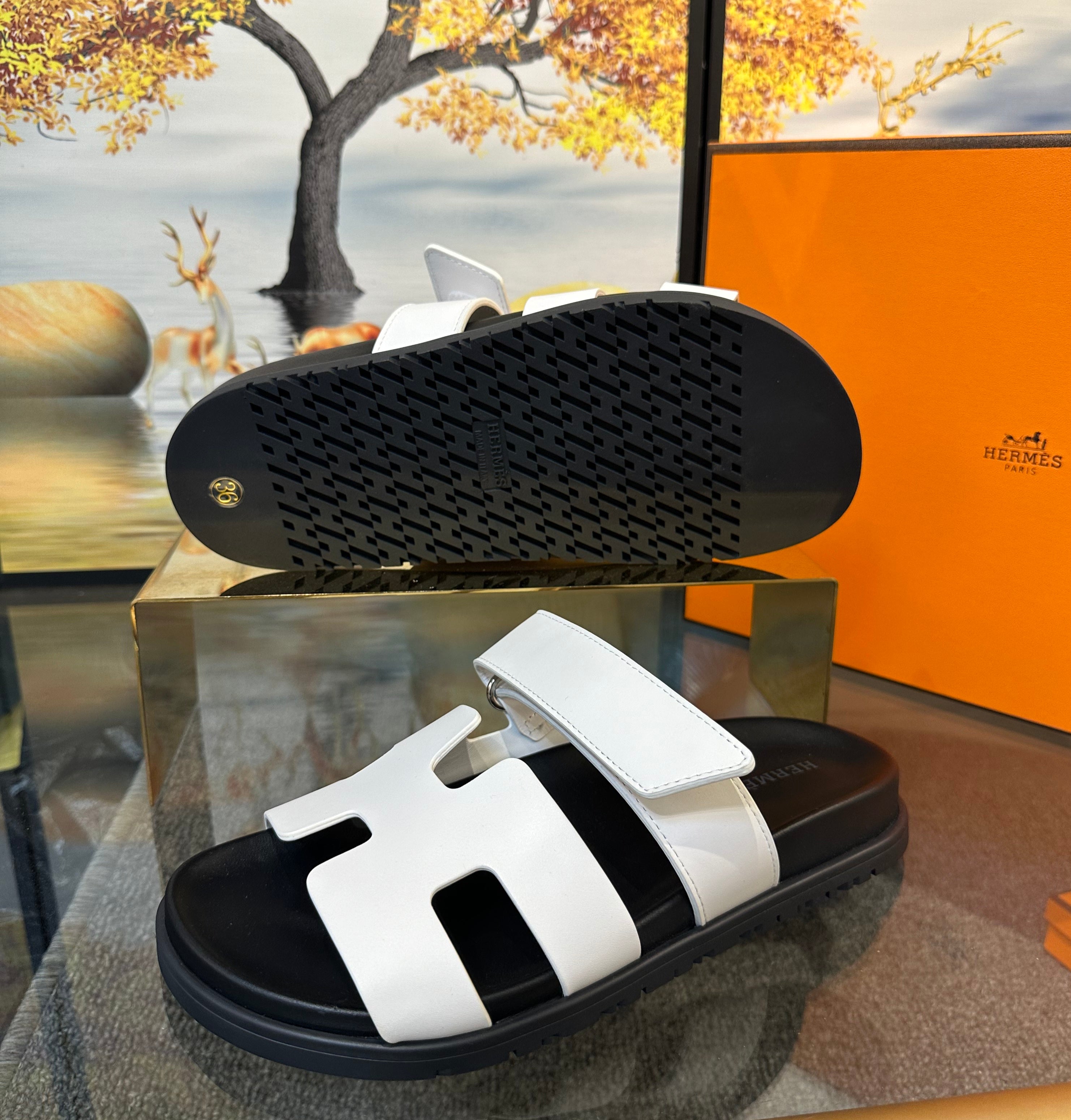 Hermes Chypre sandal white