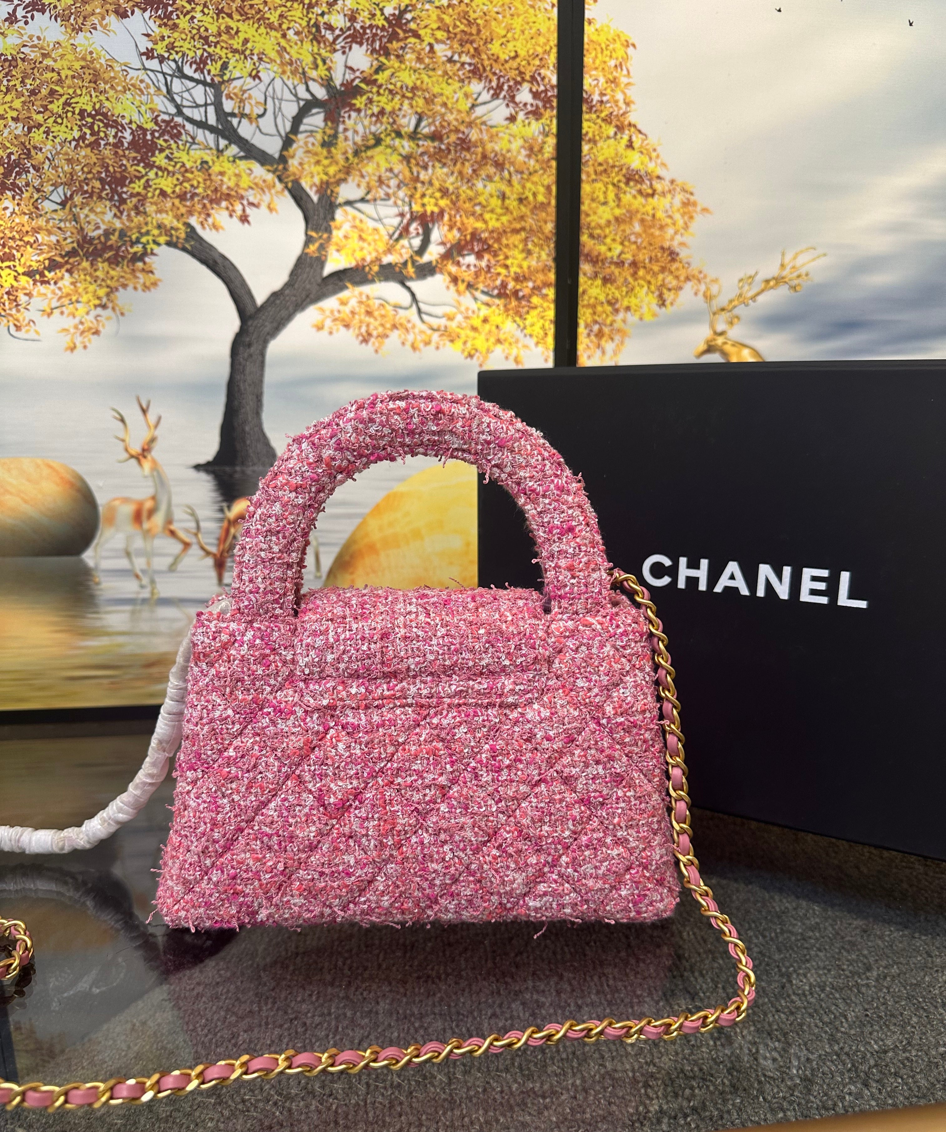 Chanel Mini Kelly Bag In Pink Tweed GHW