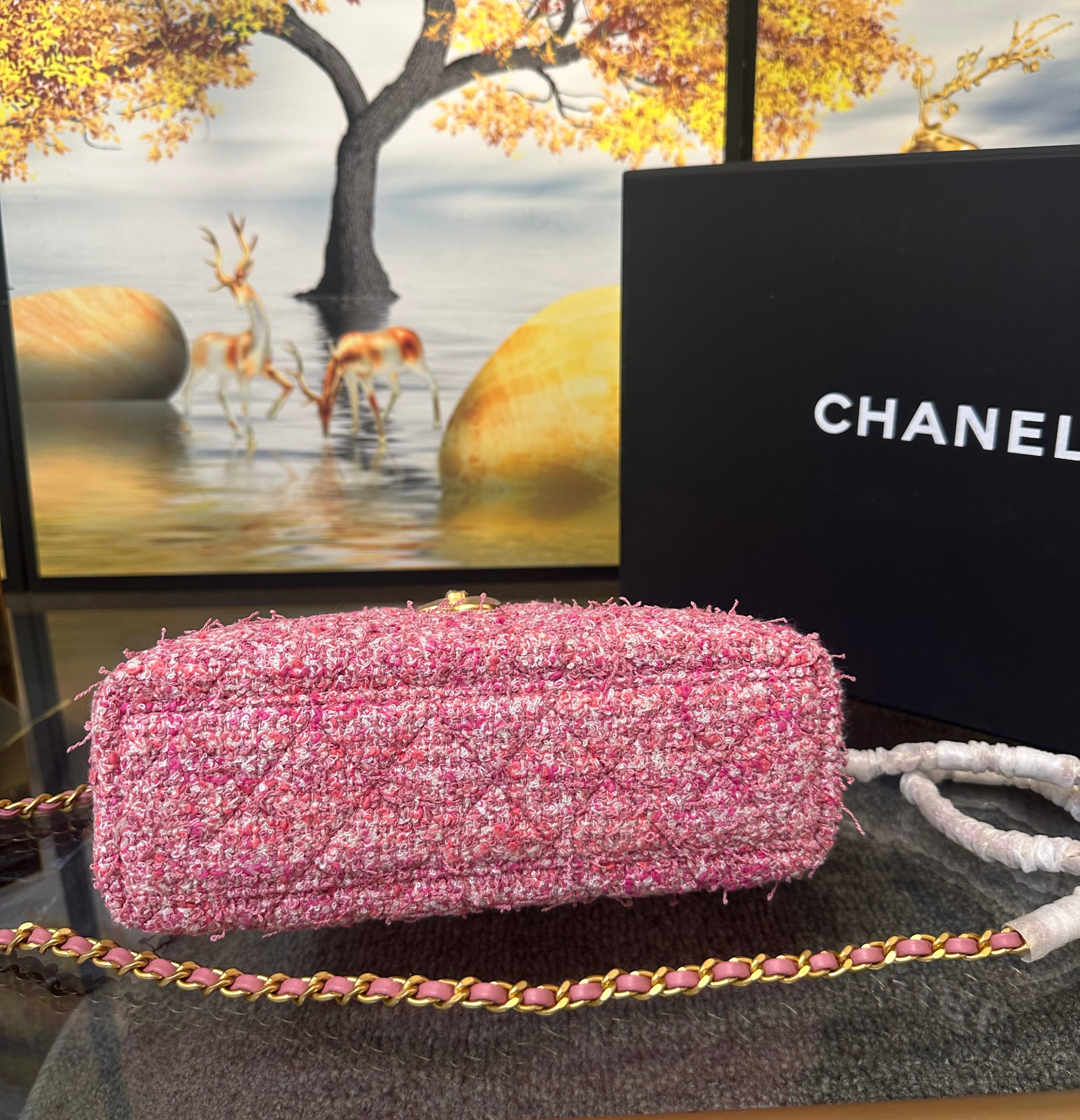 Chanel Mini Kelly Bag In Pink Tweed GHW